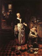 MAES, Nicolaes Interior with a Sleeping Maid and Her Mistress oil painting reproduction